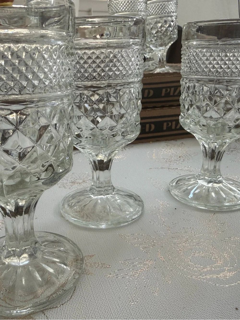 Vintage Anchor Hocking Wexford Clear Cut Glass Goblets - Set of 4, Elegant Foote